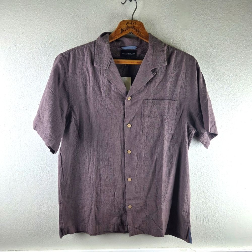 Lucky Brand Men's Camp Collar Shirt Brown Textured Short Sleeve NWT Medium